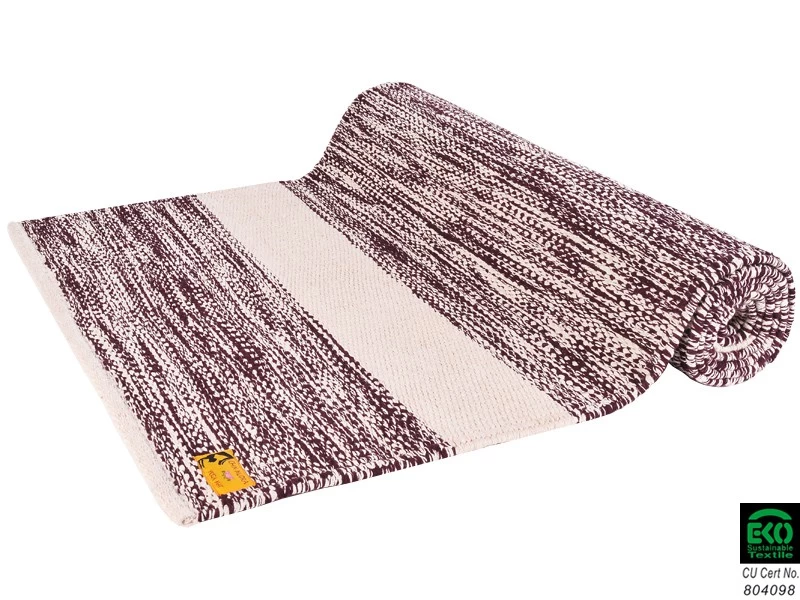 Tapis De Yoga Taj 100% Coton Bio - 2 M X 66 Cm X 5mm Prune/Écru 3 Tapis De Yoga Taj 100% Coton Bio - 2 M X 66 Cm X 5mm Prune/Écru